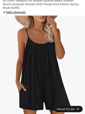 Women’s Black Spaghetti-Strap Romper with Pockets